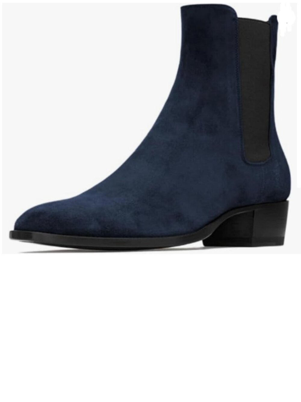 FOWT Deep Blue Men Round Toe Block Low Heel Stretchy Ankle Boots Pull On Boot